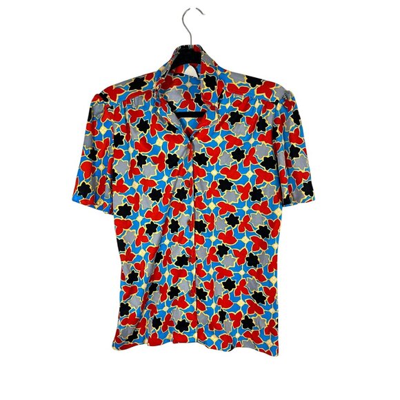 Retro Floral Top XS Red Mod Go Go Hippie Boho Western Classic Chic Indie Folk - Picture 1 of 8